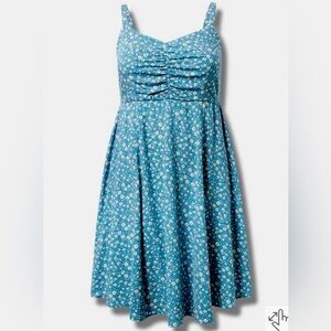 Torrid Mini Challis Skater Dress in Littlist Ditsy Blue Steel